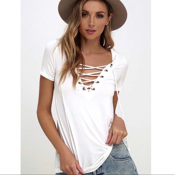 Boutique Tops - ✨White Lace Up Top✨